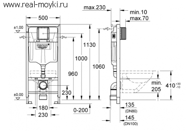 Система инсталляции 4 в 1 для подвесного унитаза с кнопкой смыва Grohe Rapid SL 38750001